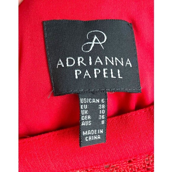 Adrianna Papell Size 6 Red/Orange Cap Sleeve Lace Overlay Sheath Wide Neck Dress - Picture 3 of 6